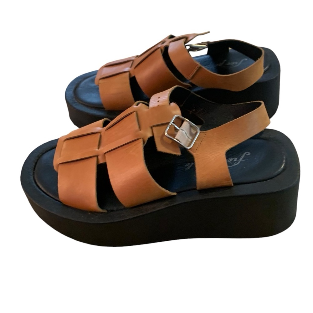 Free People Tan Leather Platform Sandals - Picture 2 of 7